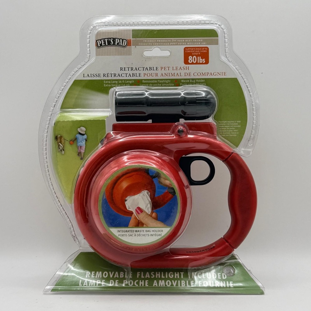 Retractable Dog Leash w Removable LED Flashlight- Bag Dispenser 16ft up to 80Lbs